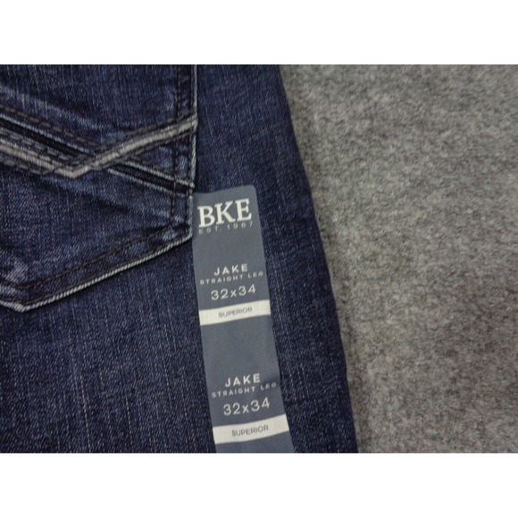 BKE Jean Men 32x34 Blue Jake Straight Buckle Denim Stretch Thick Stitch Werstern - Picture 10 of 13